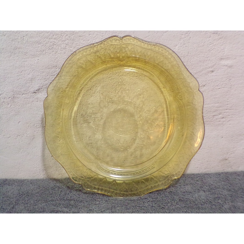 Vintage Federal Amber Yellow Depression Glass Square Ruffel Dinner Serving Plate